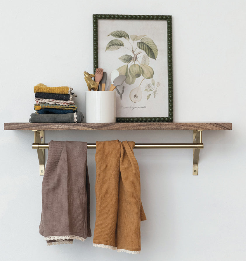 Mango/Wood & Metal Wall Shelf w/Rod