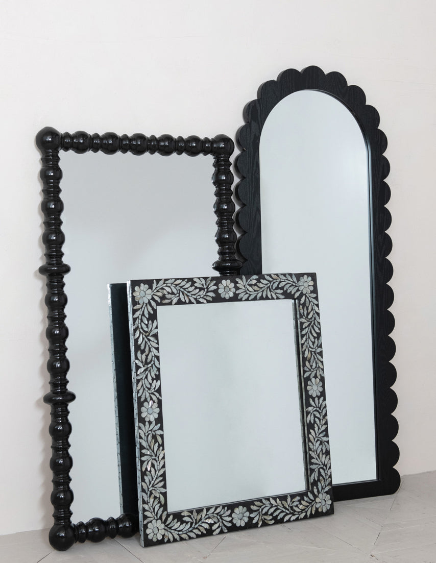 Black Framed Arched Scalloped Wall Mirror