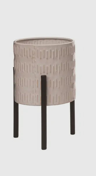 White Metal Planter w/Black Stand-Sm