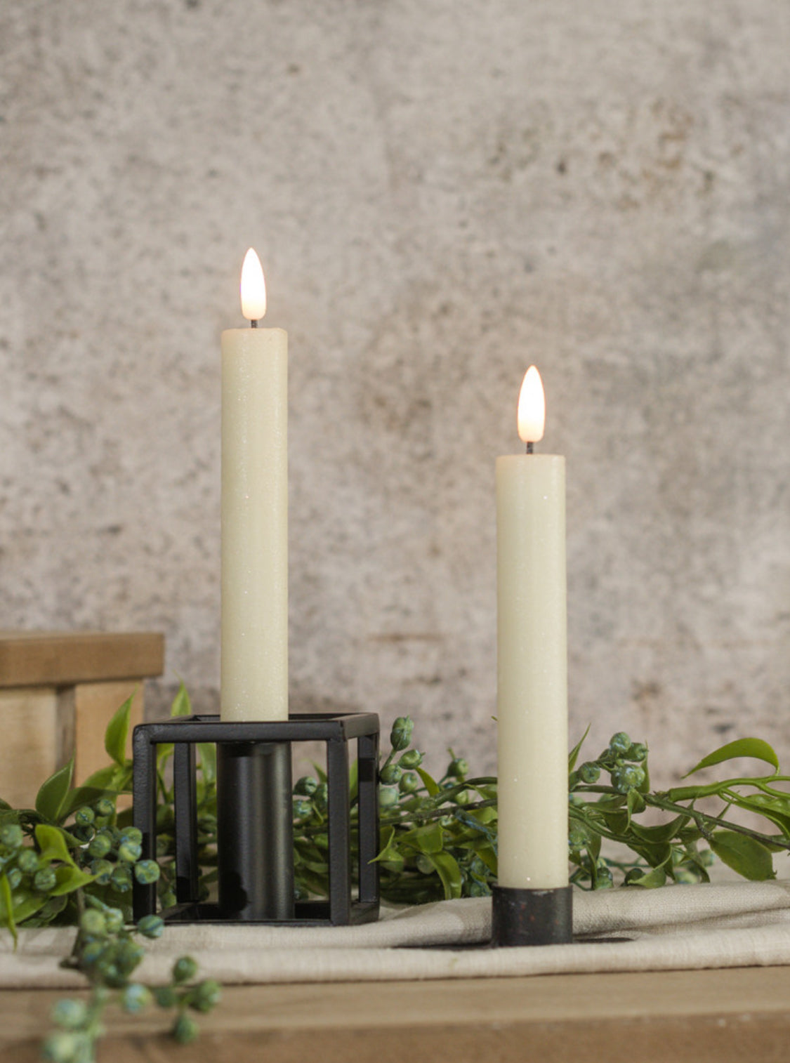 7.25” 3D Flame Cream Shimmer Taper Candle