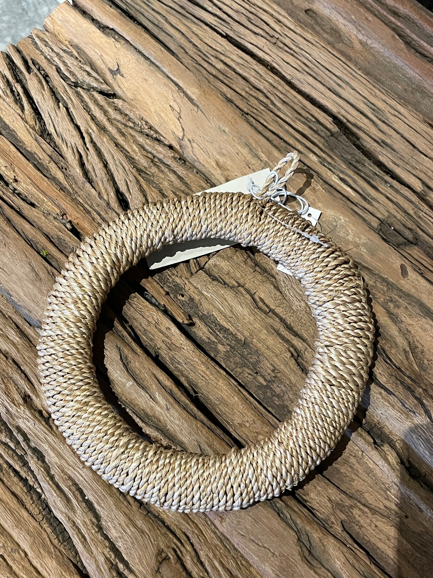 Round Hand-Woven Abaca Rope Trivet w/Hanging Decor, Natural