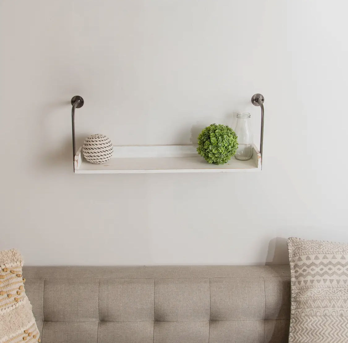 White Wood Shelf w/ Metal Brackets