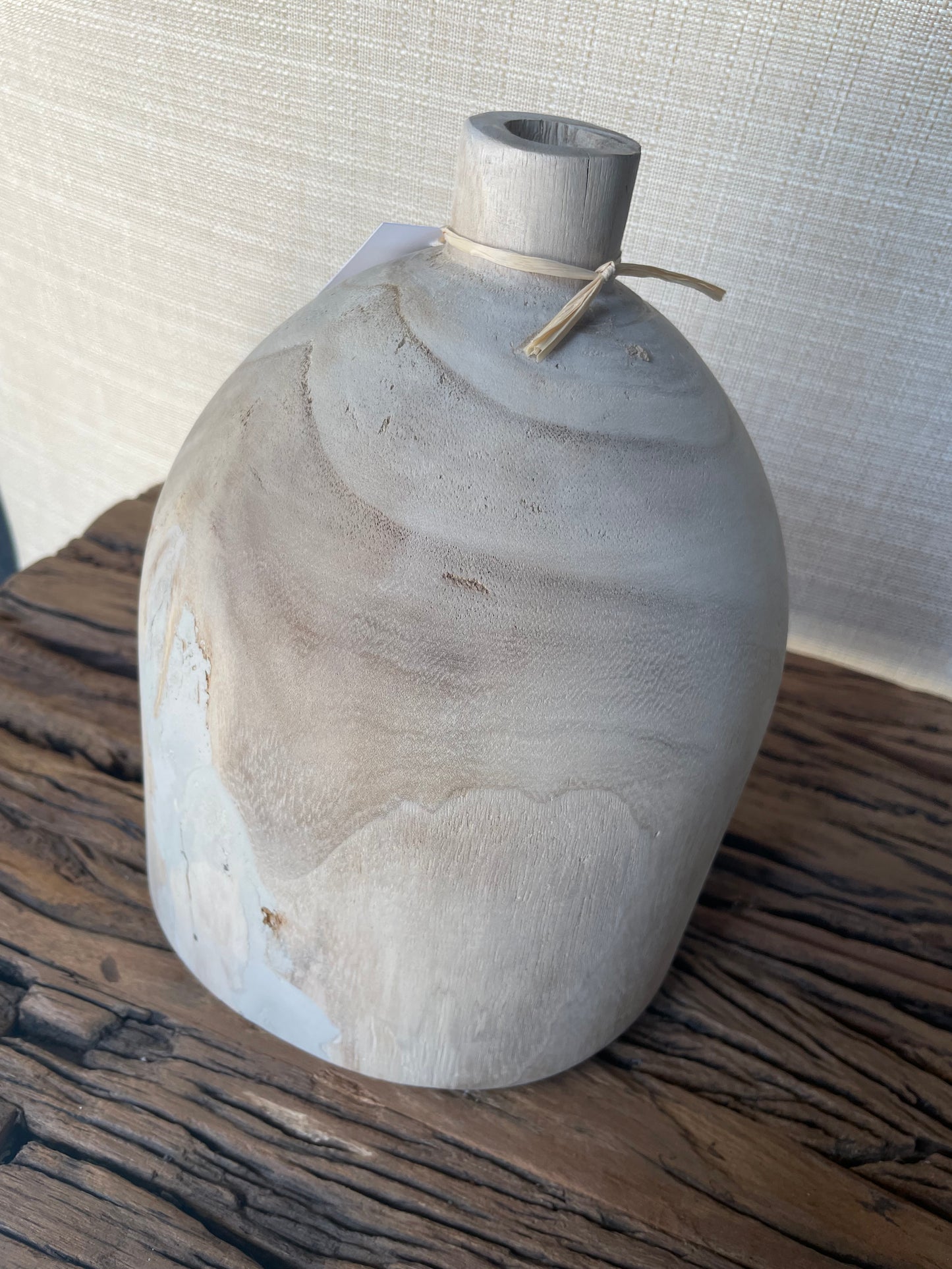 7”Round x 9”H Decorative Paulownia Wood vase