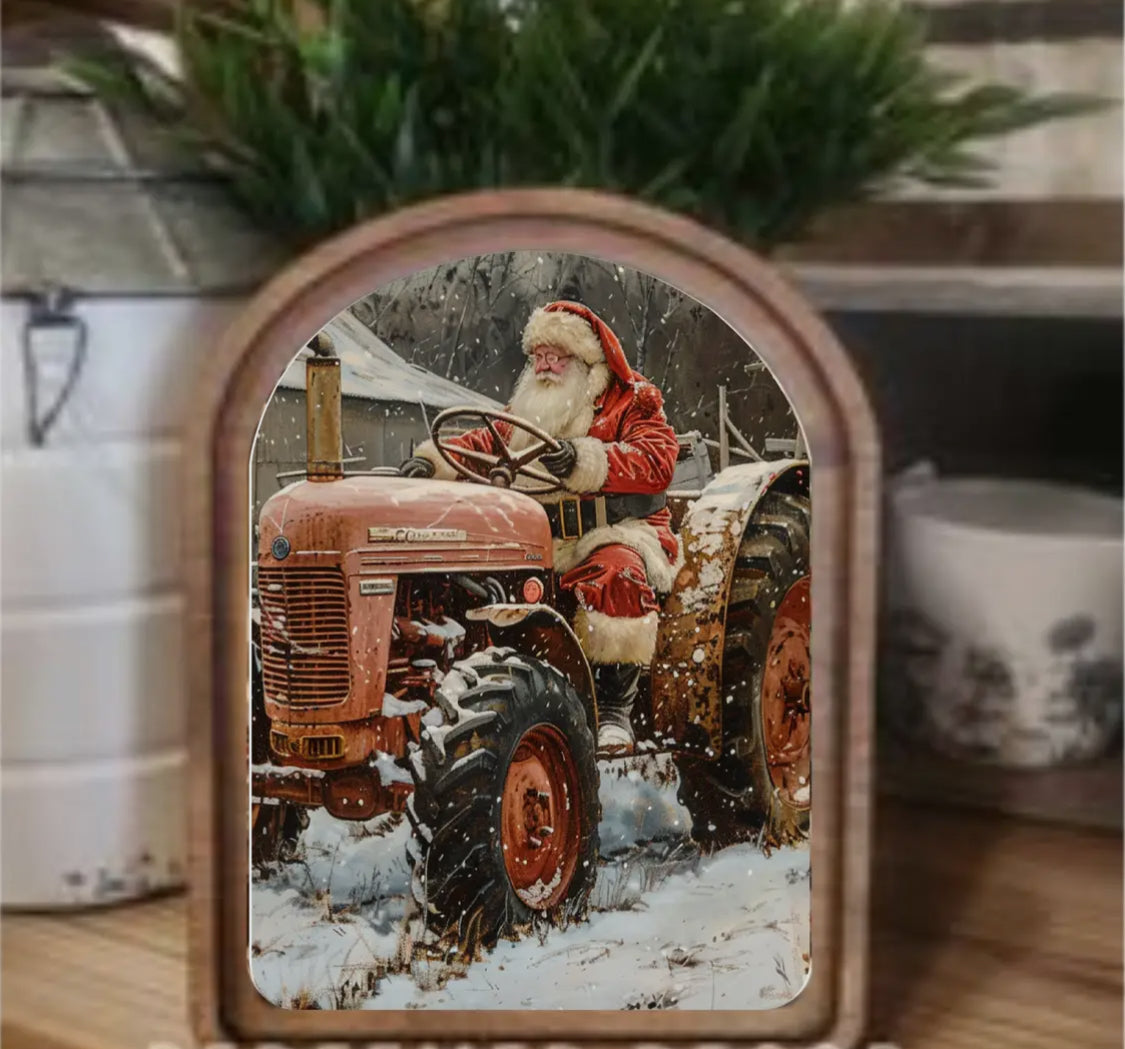 Arch Top Tractor Santa Framed Art