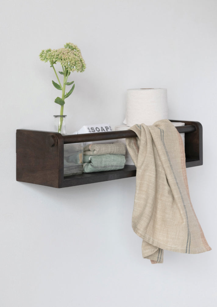 Mango Wood Wall Shelf w/Rod