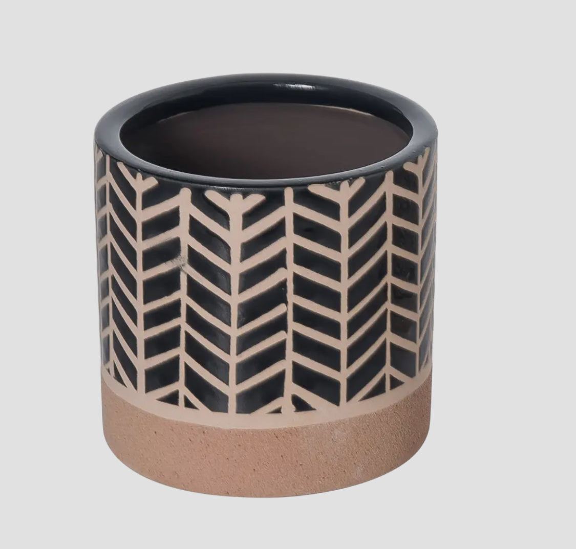 Stoneware Black Herringbone Planter