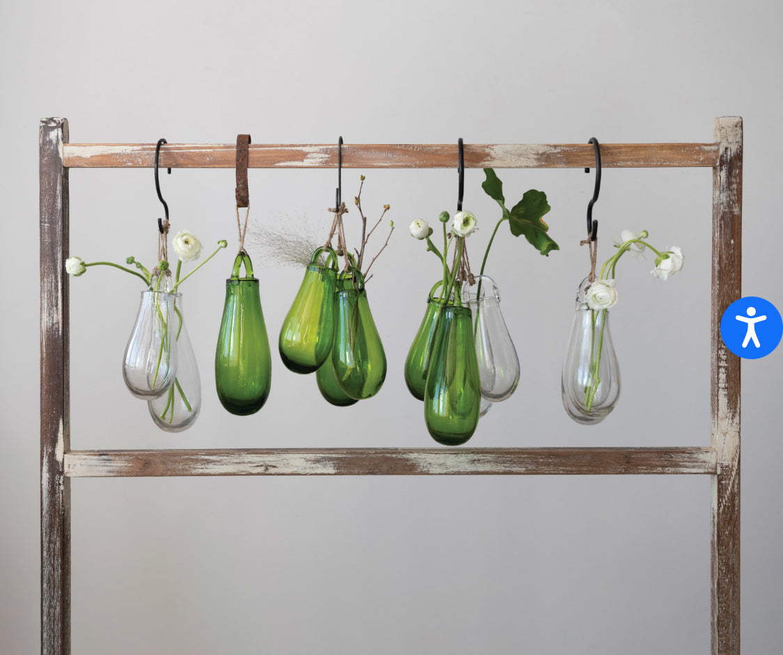 Hanging Hand-Blown Glass Vase w/ Jute Hanger