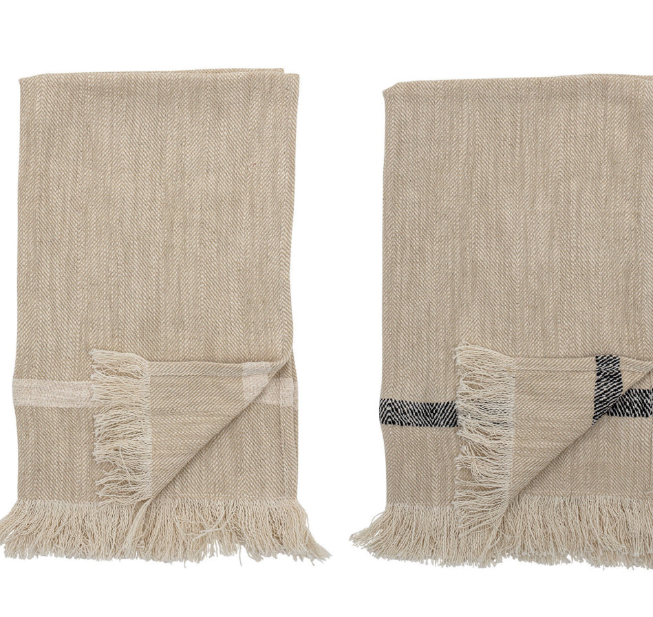Striped Tea Towel with Fringe, set 2