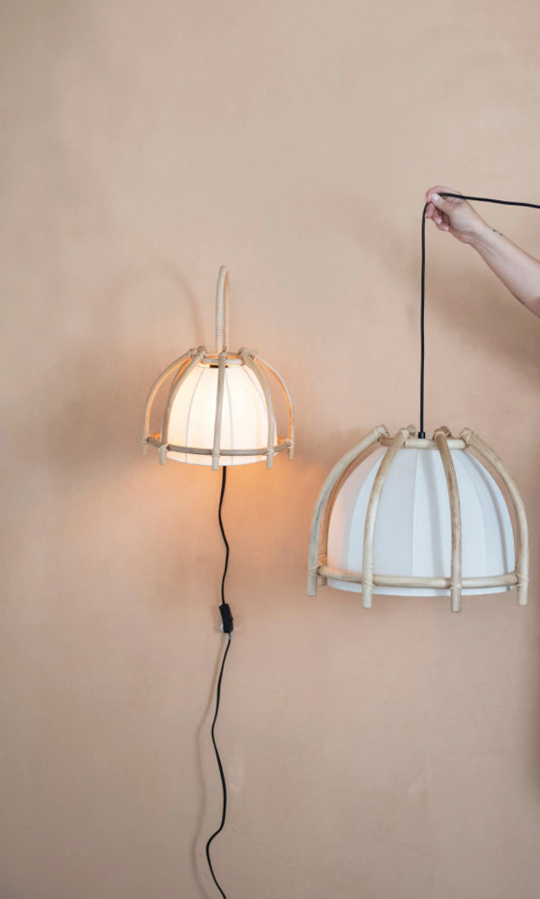 6-Rattan Wall Sconce w/Cotton Shade & Inline Switch
