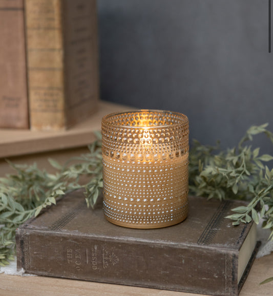 4” Champagne Dotted Glass 3D Flame Candle