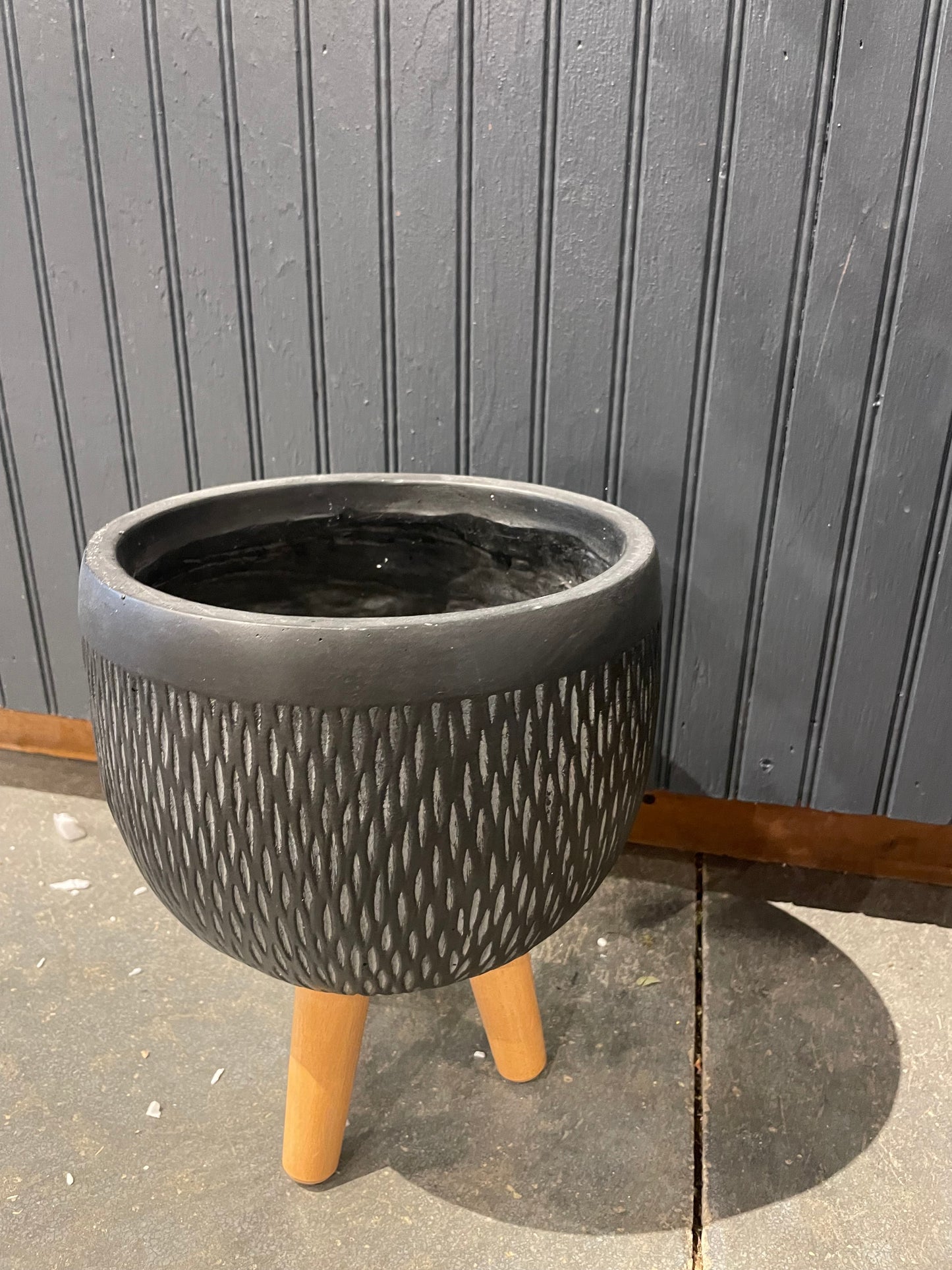 11” Textured Planter w/Wood Legs