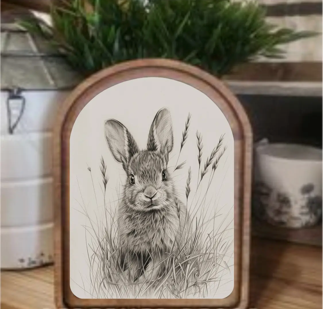 6” x 8” Arch Top Bunny Sketch Framed Art