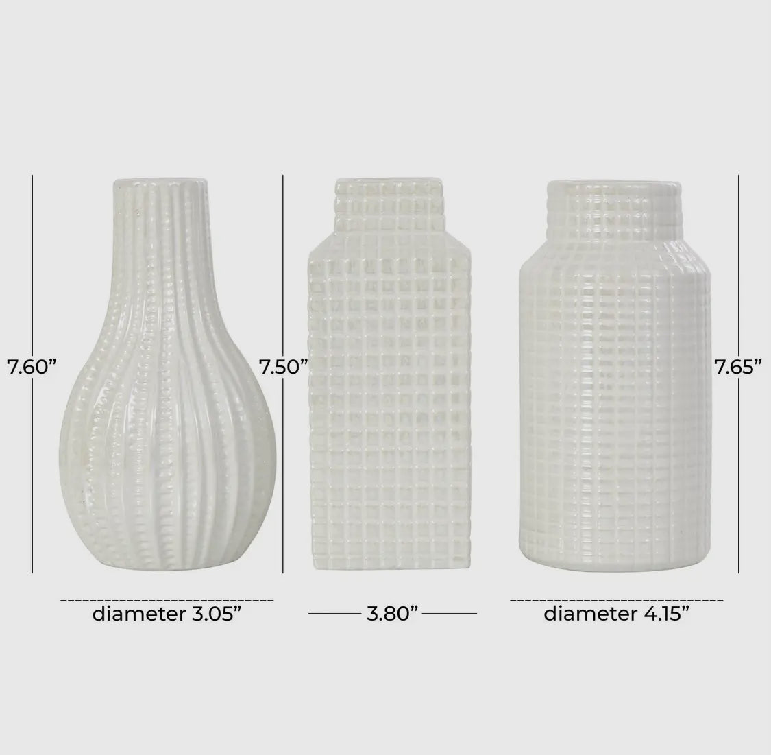 Off-White Ceramic Vase w/Geometric Design