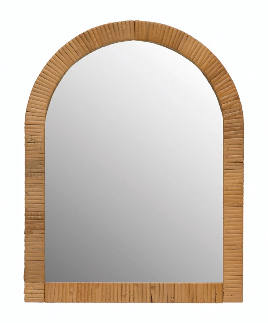 Rattan Wrapped Wood Framed Wall Mirror