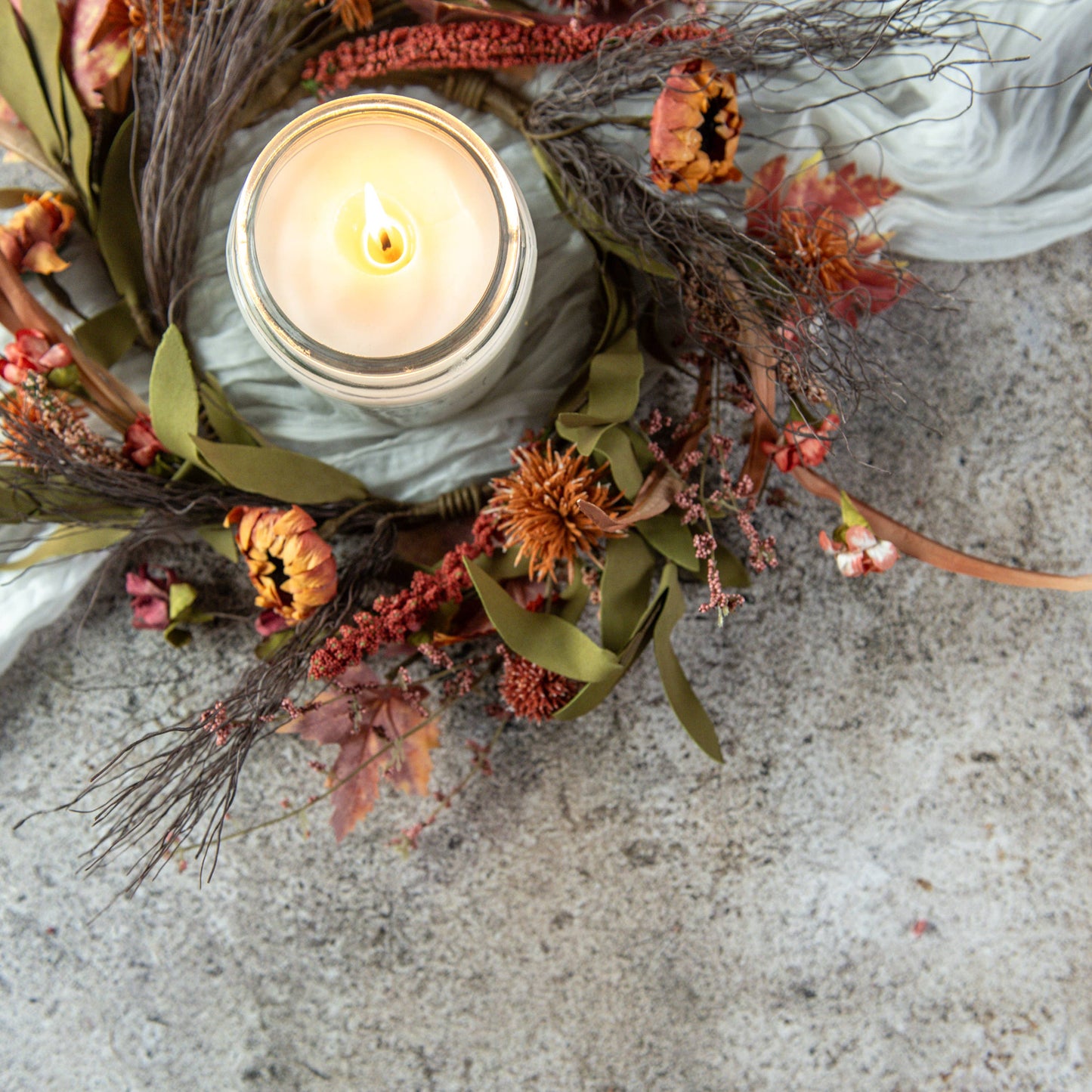 12" MINI POM POM & SUNFLOWER CANDLE RING