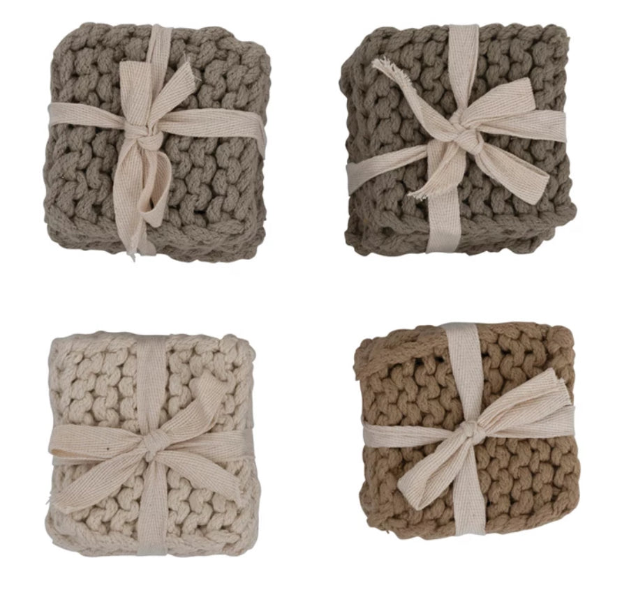 Cotton Crocheted Coasters, set/4, 4 colors