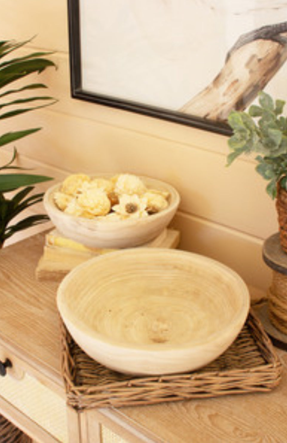 Hand Carved Round Wood Bowl-Lg