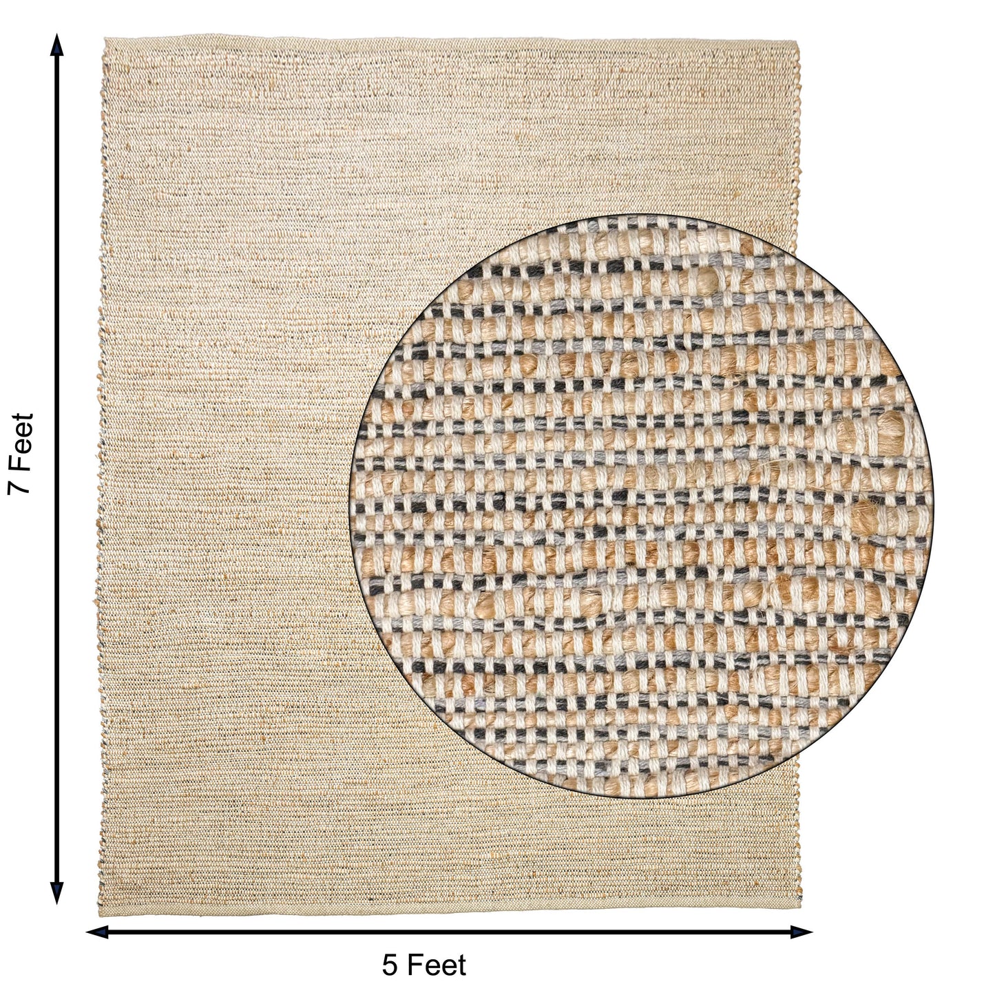 Jute Chindi Rug-Natural Jute-Greys, 5'x7'.