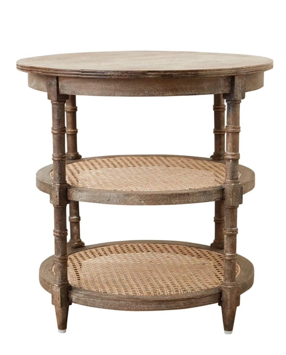 Mango Wood Table w/2 Cane Shelves