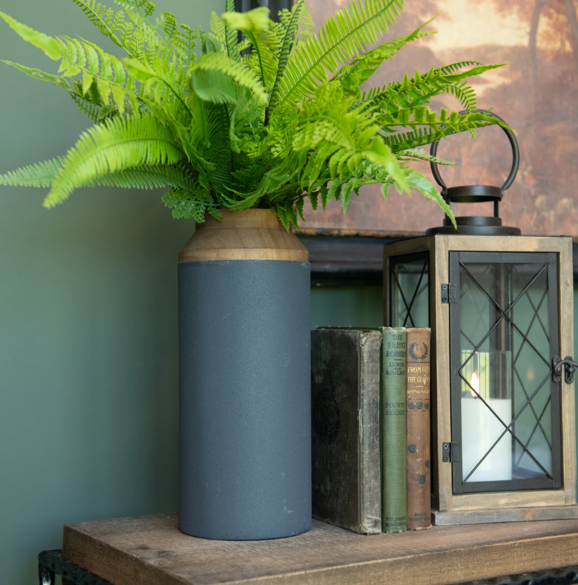 12” Black/Wood Two Tone Vase