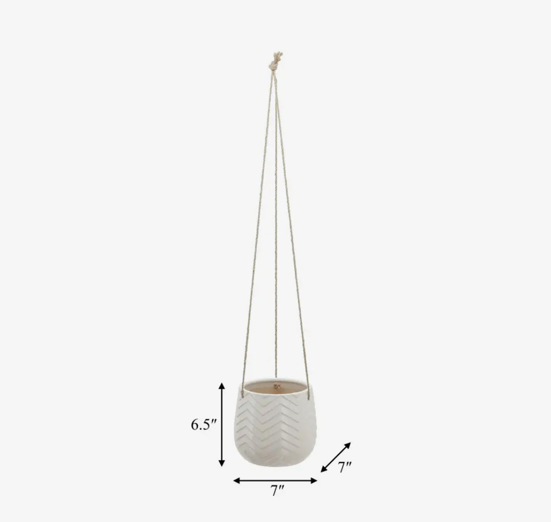 7” White Ceramic Chevron Hanging Planter