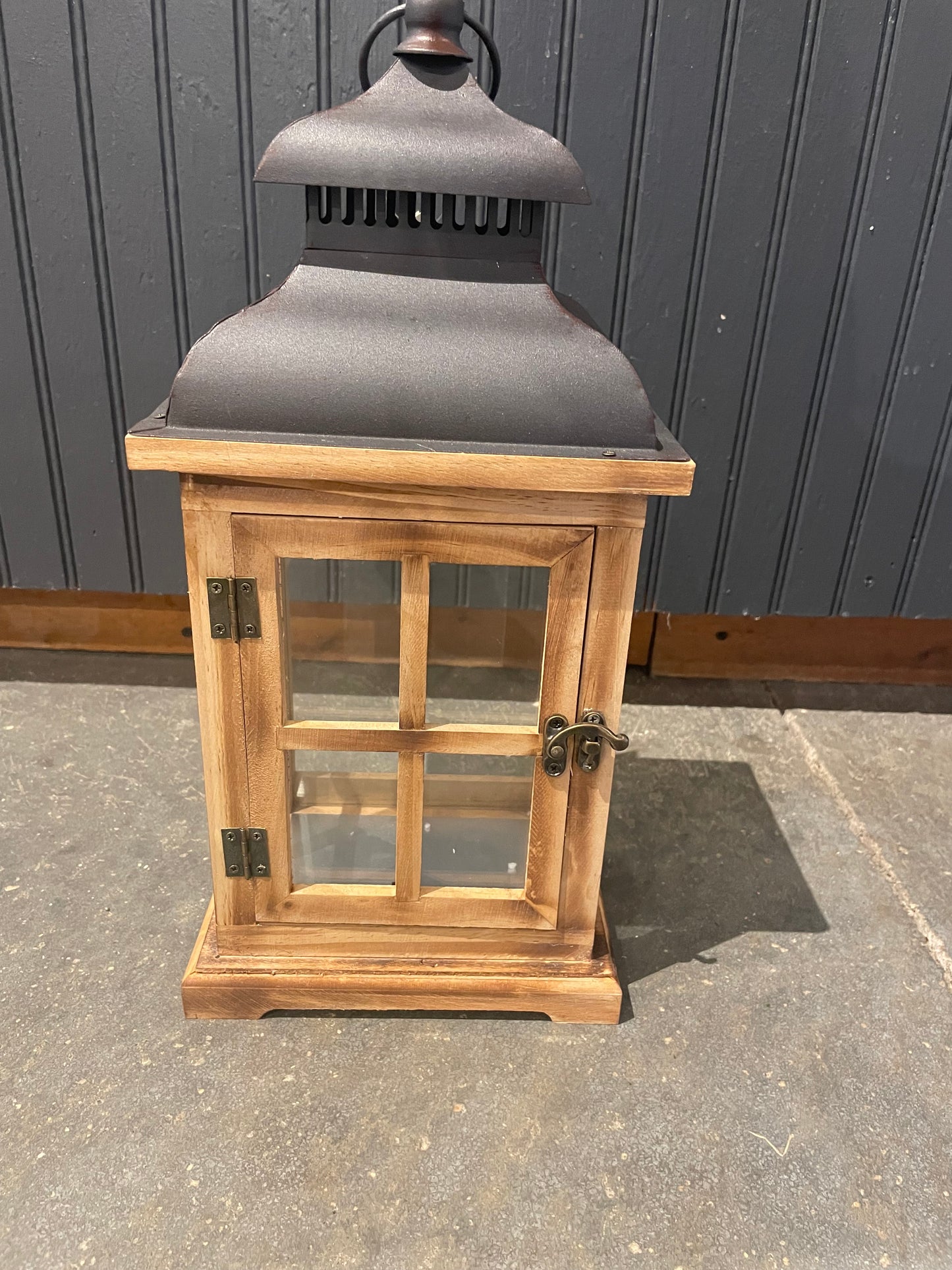 16” Wood Lantern w/ Metal Top