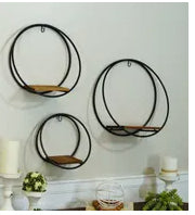 Round Metal Wall Shelf w/ Wood Shelf-med