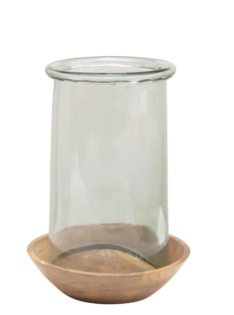 Glass Hurricane with Wood Base