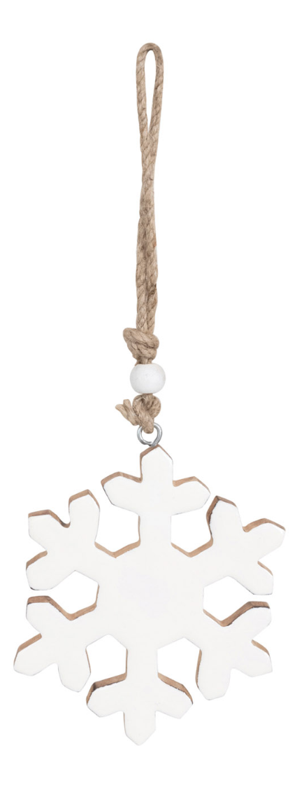 Enameled Mango Wood Snowflake Ornaments w/Wood Beads