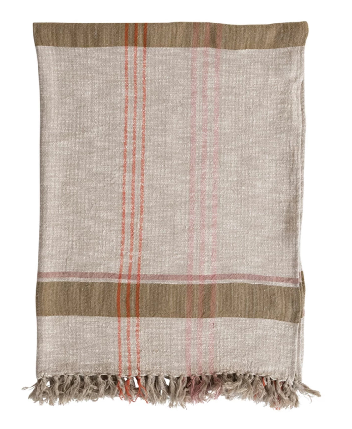Woven Cotton & Linen Plaid Throw w/Frindge