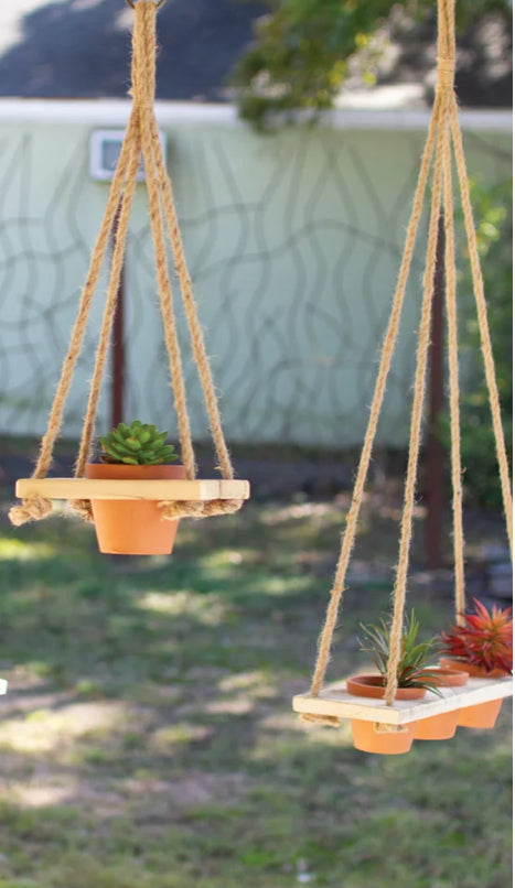 Hanging Terracotta pots w/Recycled Wood & Jute Hangers