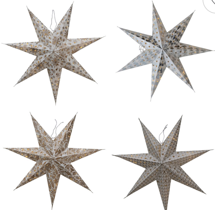 5 Point Folding Star Ornament w/LED Lights