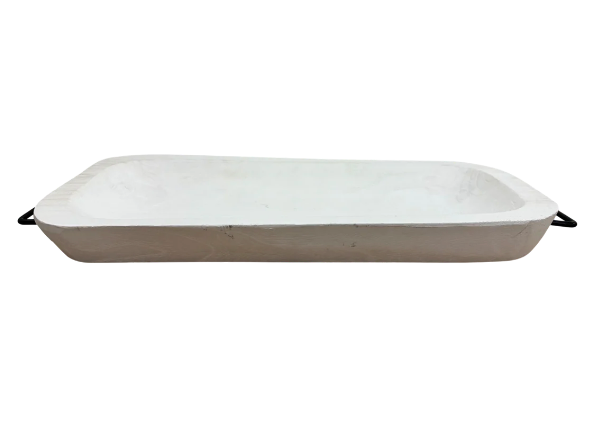 White Wood Dough Bowl w/Handles