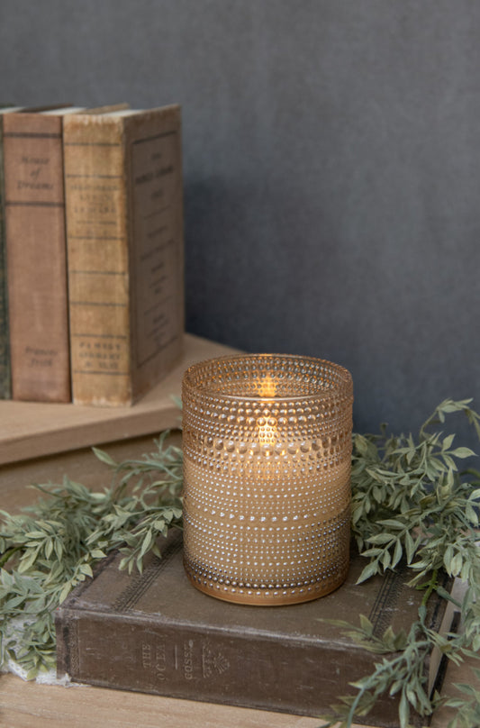 5” Champagne Dotted Glass 3D Flame Candle