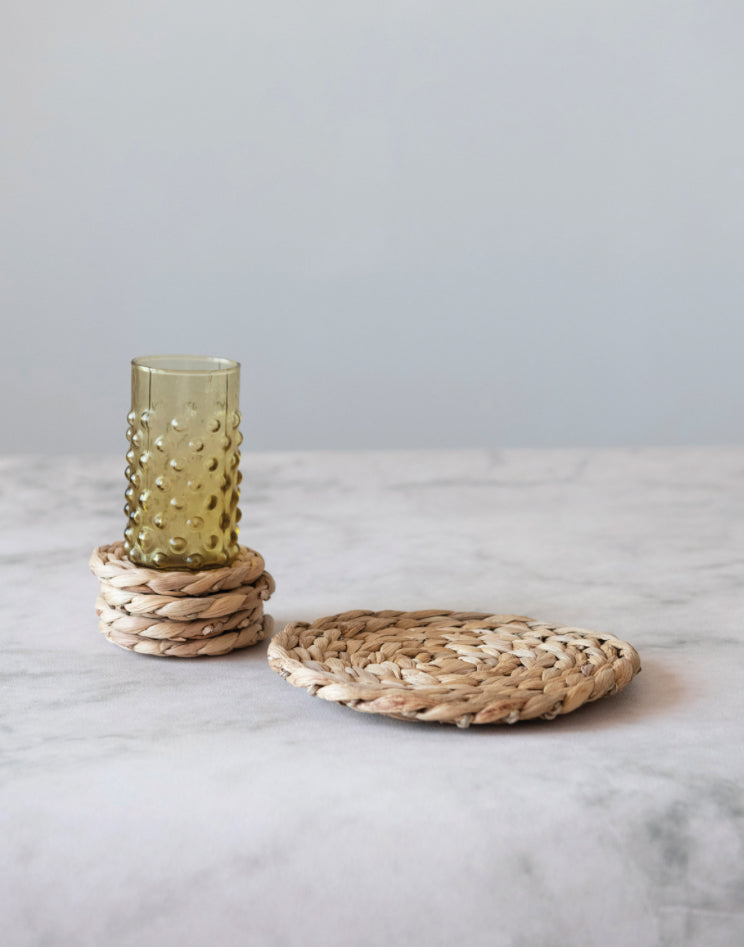 Hand-Woven Water Hyacinth Trivet & 4 Round Coasters