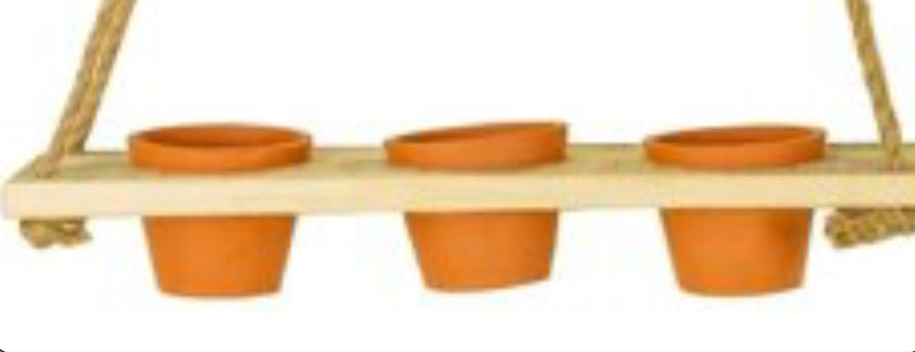 Hanging Terracotta pots w/Recycled Wood & Jute Hangers
