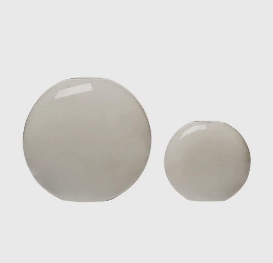 Cream Round Flat Vase-Lg