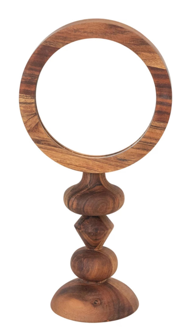 Acacia Wood Vanity Mirror w/Carved Base