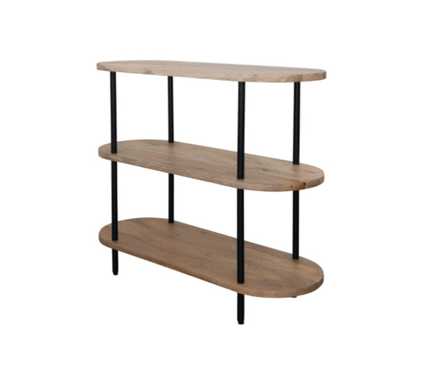Oval Mango Wood & Metal 3-Tier Shelf