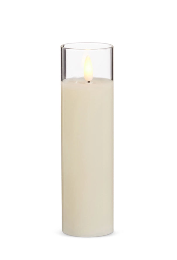 2”x7” Clear Glass Ivory Pillar Candle