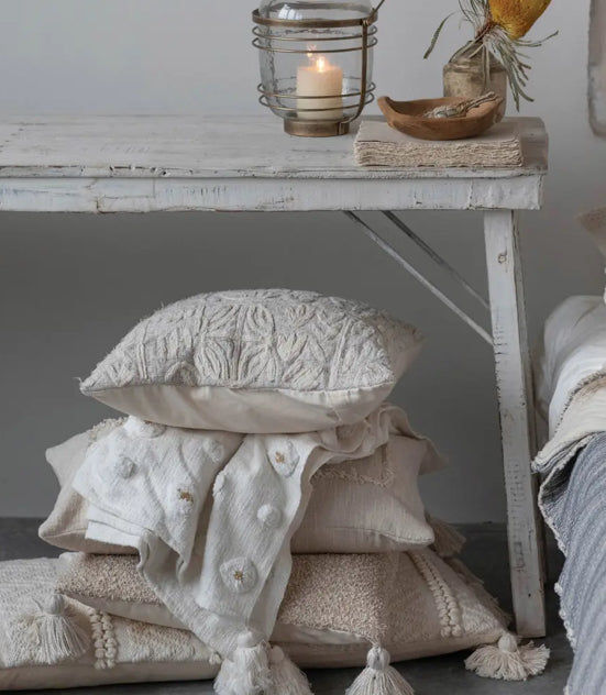 20” Sq Cotton & Jute Appliquéd Pillow