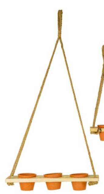 Hanging Terracotta pots w/Recycled Wood & Jute Hangers