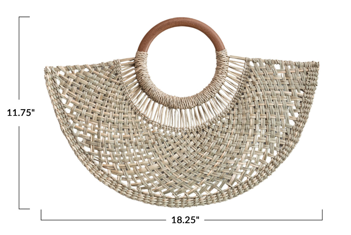 Hand-Woven Seagrass Fan Wall Decor w/Wood Handle