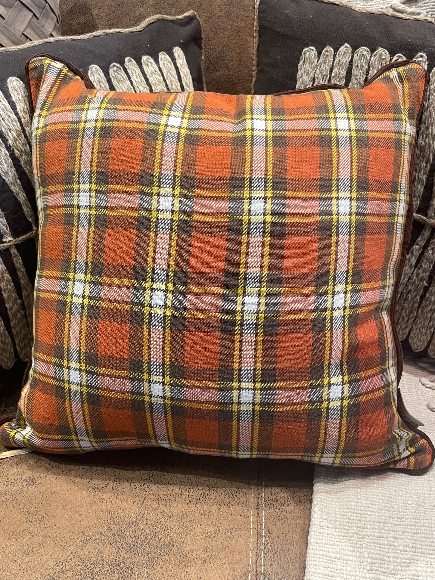 Plaid Pillow w/Brown Corduroy Back