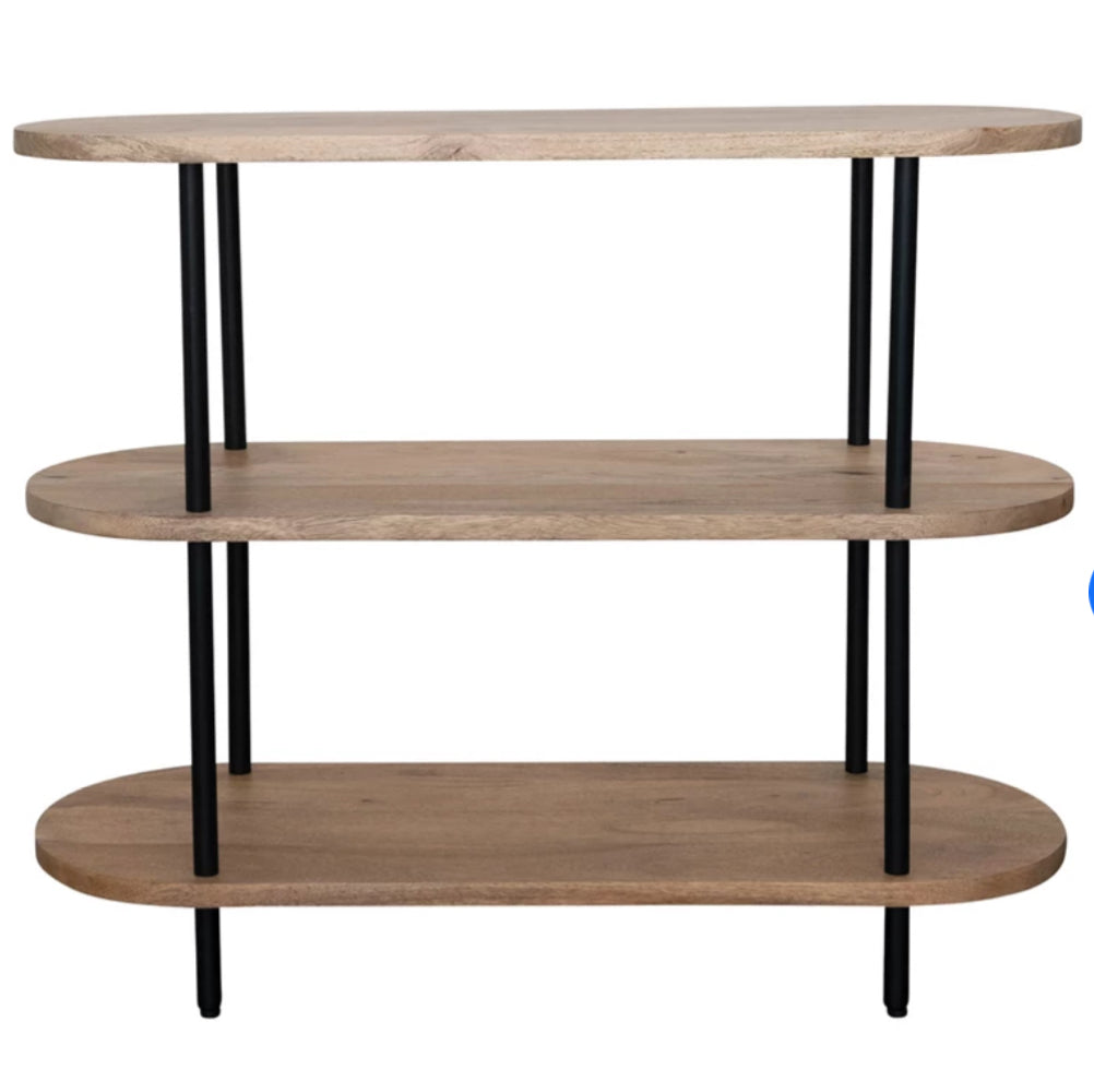 Oval Mango Wood & Metal 3-Tier Shelf