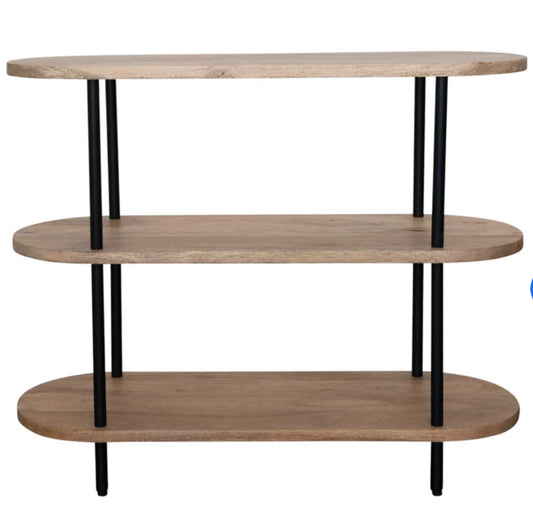 Oval Mango Wood & Metal 3-Tier Shelf