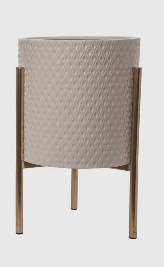 16.5”T White Metal Planter w/Gold Stand-Lg