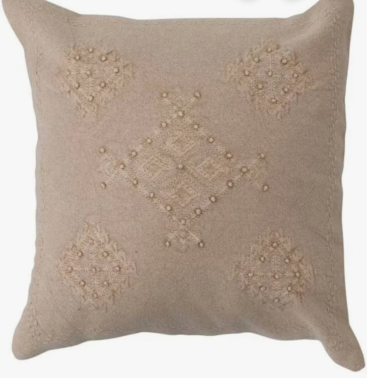Woven Cotton Pillow w/Embroidery & French Knots-Cover only