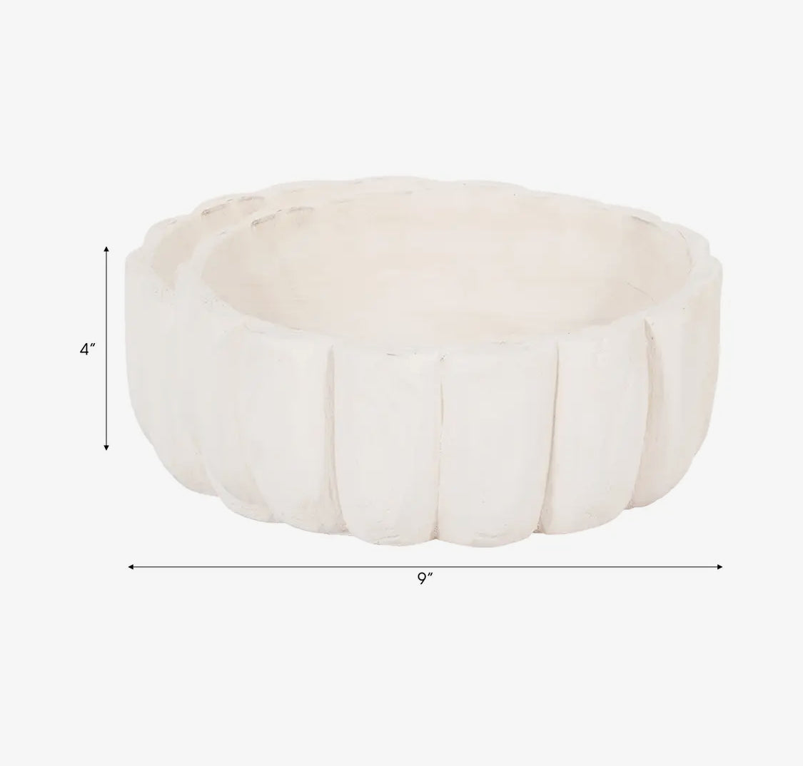 White Paulownia Wood Scalloped Bowl
