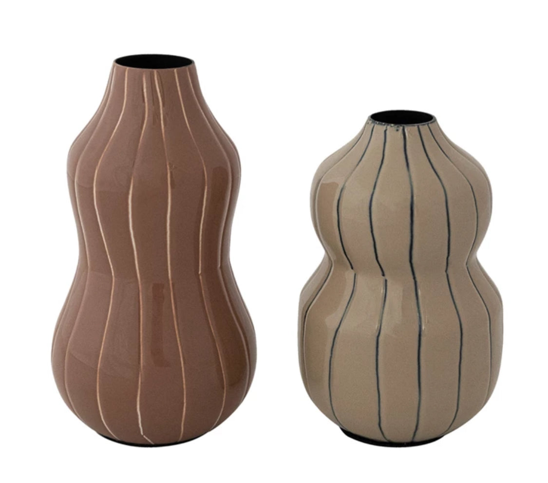 4-1/4”H Enameled Metal Organic Striped Vase